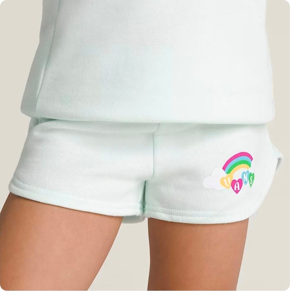 Vans Girls Chasse Soft Pull on light blue shorts Rainbow and hearts 6x
